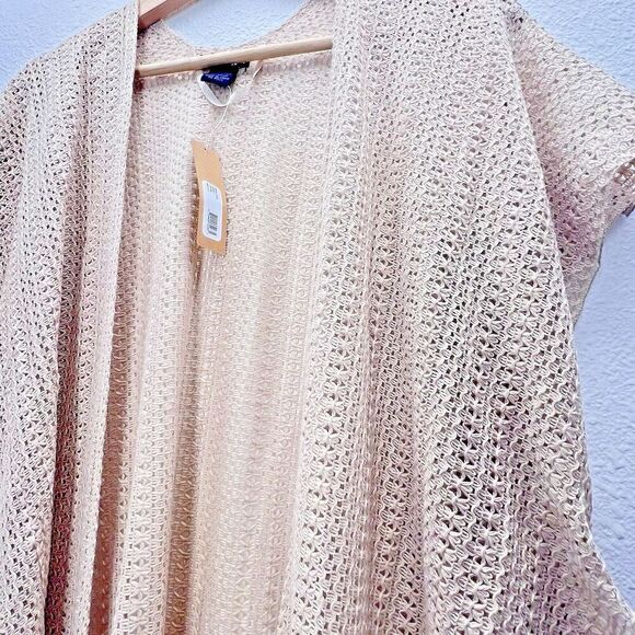 Steven Madden Women's Open Weave Short-Sleeve Kimono beige Cover Up on size - Picture 6 of 12